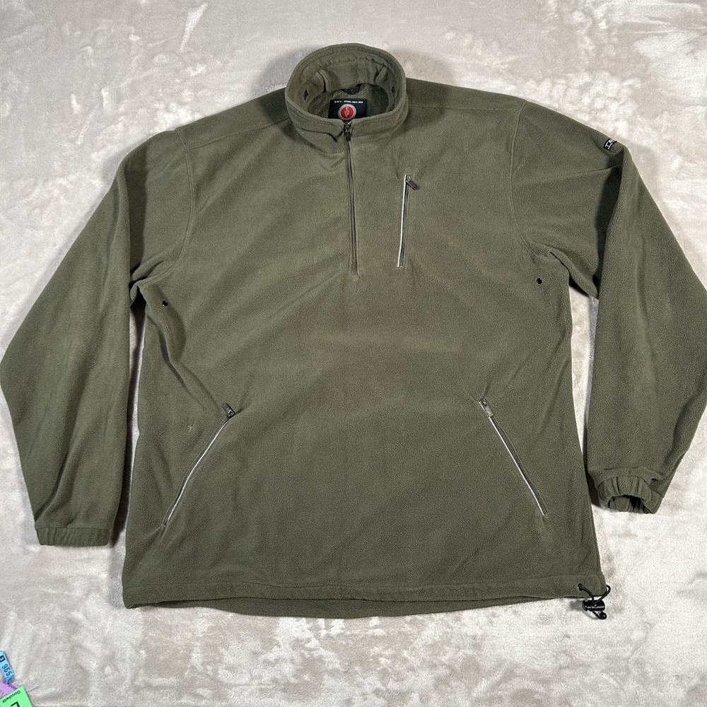 SCOTTeVest The Weekender Pullover Fleece Men XL Olive Green Pockets TEC 1/4 Zip